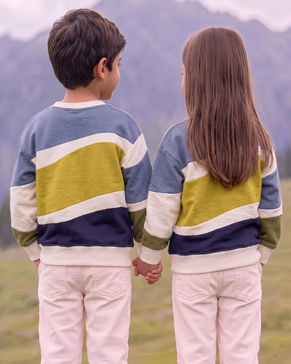 Branded Kids Color-Block Wavy Stripe Crewneck Sweatshirt SP-46