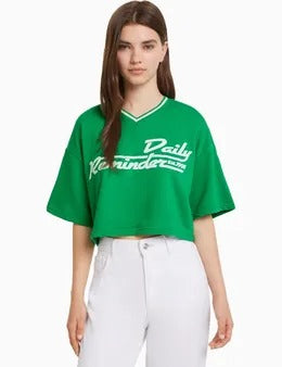 BERSK Women's V-Neck Croptop - Green