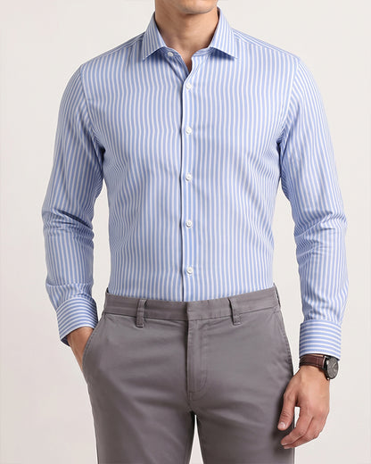 Calvy Klien Branded Mens Formal Shirt-Sky Blue and White Stripes MFS-63