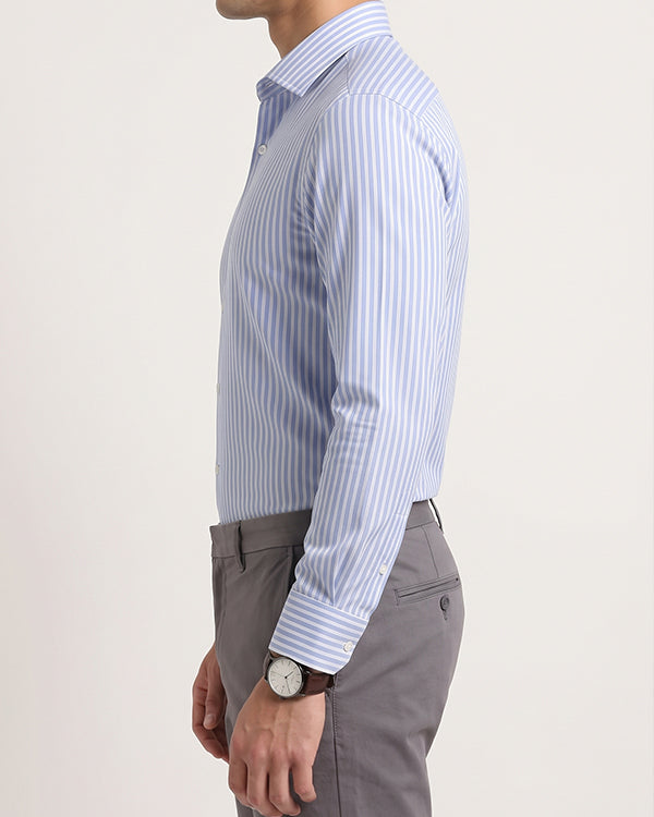 Calvy Klien Branded Mens Formal Shirt-Sky Blue and White Stripes MFS-63