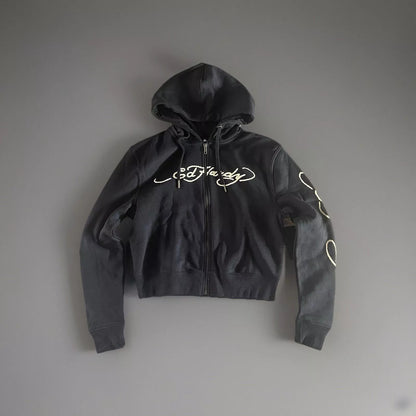 ED HRDY Branded Women's Crop Zipper Hoodie Light Black Color HRDH-18