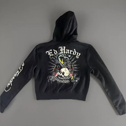ED HRDY Branded Women's Crop Zipper Hoodie Light Black Color HRDH-18
