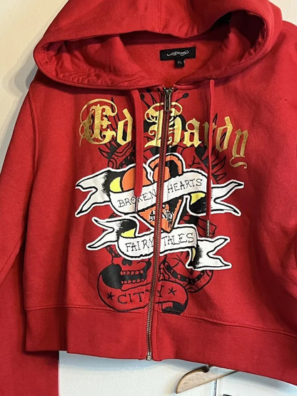 ED HRDY Branded Women's Crop Zipper Hoodie Red Color HRDH-20