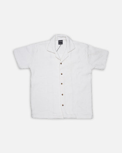 PullNBear Branded Men’s White Textured Short Sleeve Button-Down Shirt MCS-26