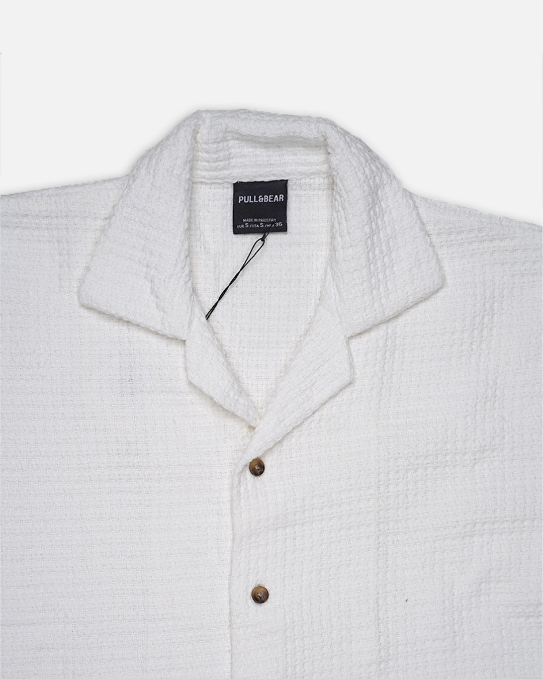 PullNBear Branded Men’s White Textured Short Sleeve Button-Down Shirt MCS-26
