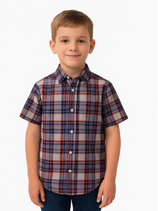 Placce Branded Boy's Red & Navy Check Shirt BS-01