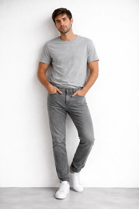 PullNBear Branded Men’s Grey Washed Straight-Leg Denim Jeans MJ-13