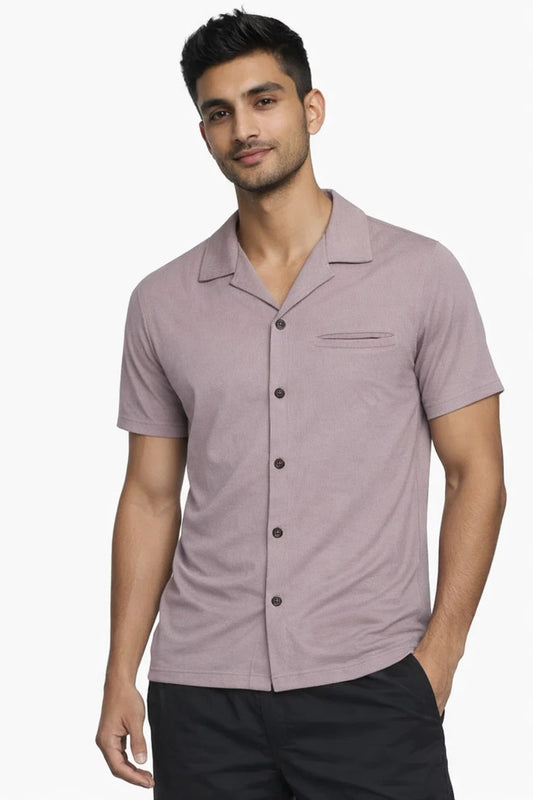 Spark Men’s Ribbed Button Down Shirt (Cuban Collar) – Mauve MCS-32