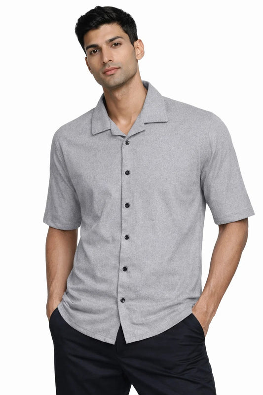 Men’s Button Down Relax fit Cuban Collar Shirt – Grey MCS-33