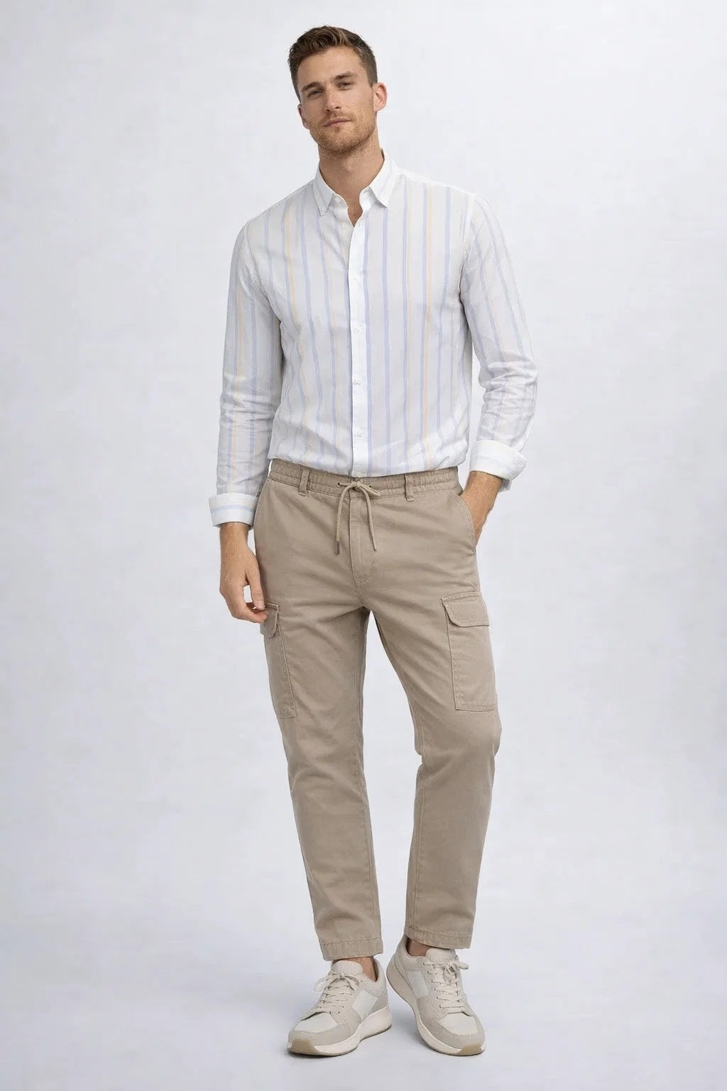 PullNBear Branded  Men’s Beige Cargo Jogger Pants CFP-53