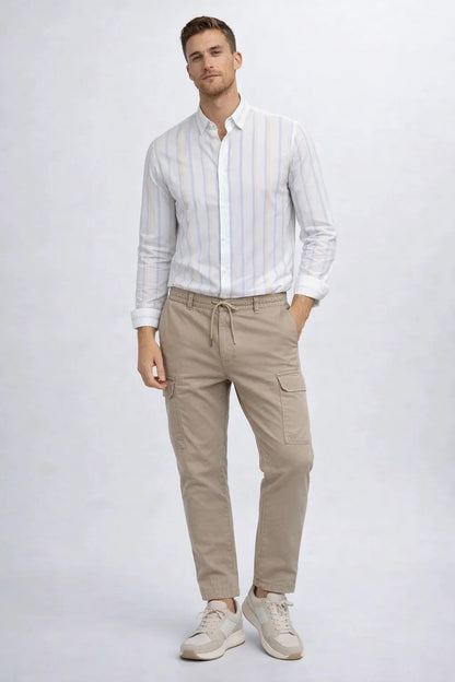 PullNBear Branded  Men’s Beige Cargo Jogger Pants CFP-53