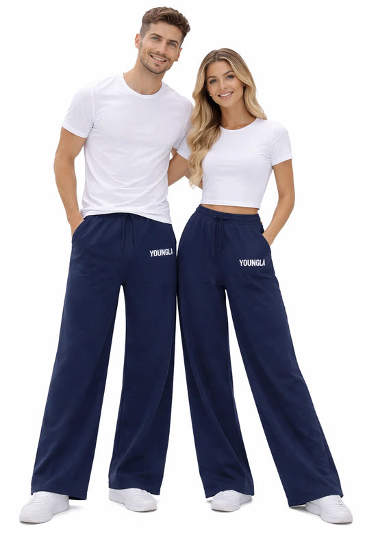Younglay Branded Wide-Leg Fleece Trouser - Blue UT-27