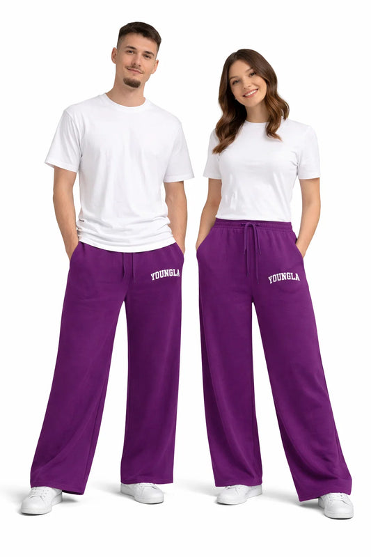 Younglay Branded Wide-Leg Fleece Trouser - Purple UT-26