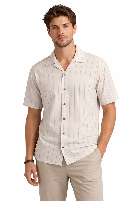 PullNBear Branded Mens Casual Shirt - Off-White / Light Grey Stripe's MCS-61