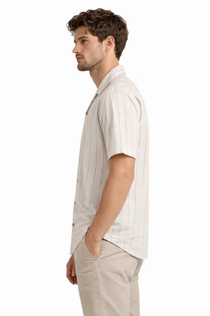 PullNBear Branded Mens Casual Shirt - Off-White / Light Grey Stripe's MCS-61