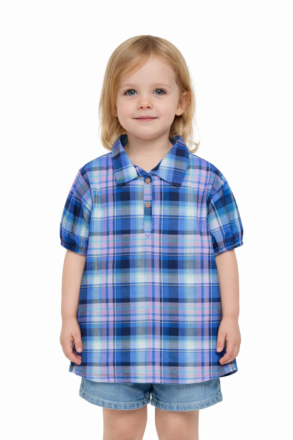 Spark Branded Girls Checkered Shirt  – Blue & Lilac GF-08