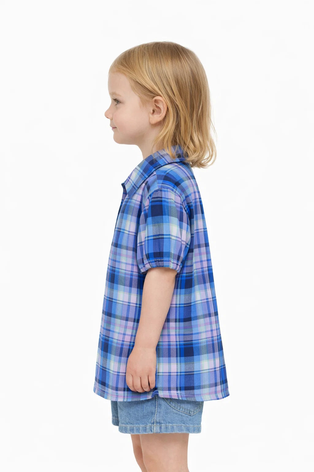 Spark Branded Girls Checkered Shirt  – Blue & Lilac GF-08