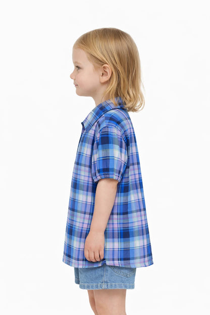 Spark Branded Girls Checkered Shirt  – Blue & Lilac GF-08