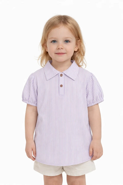 Spark Branded Girls Pinstripe Cotton Shirt – Lavender GF-06