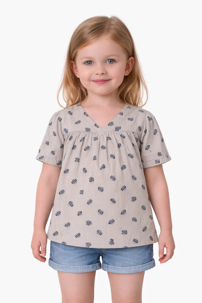 SPARK Branded Kids Printed Puff-Sleeve Fusion Top GF-12