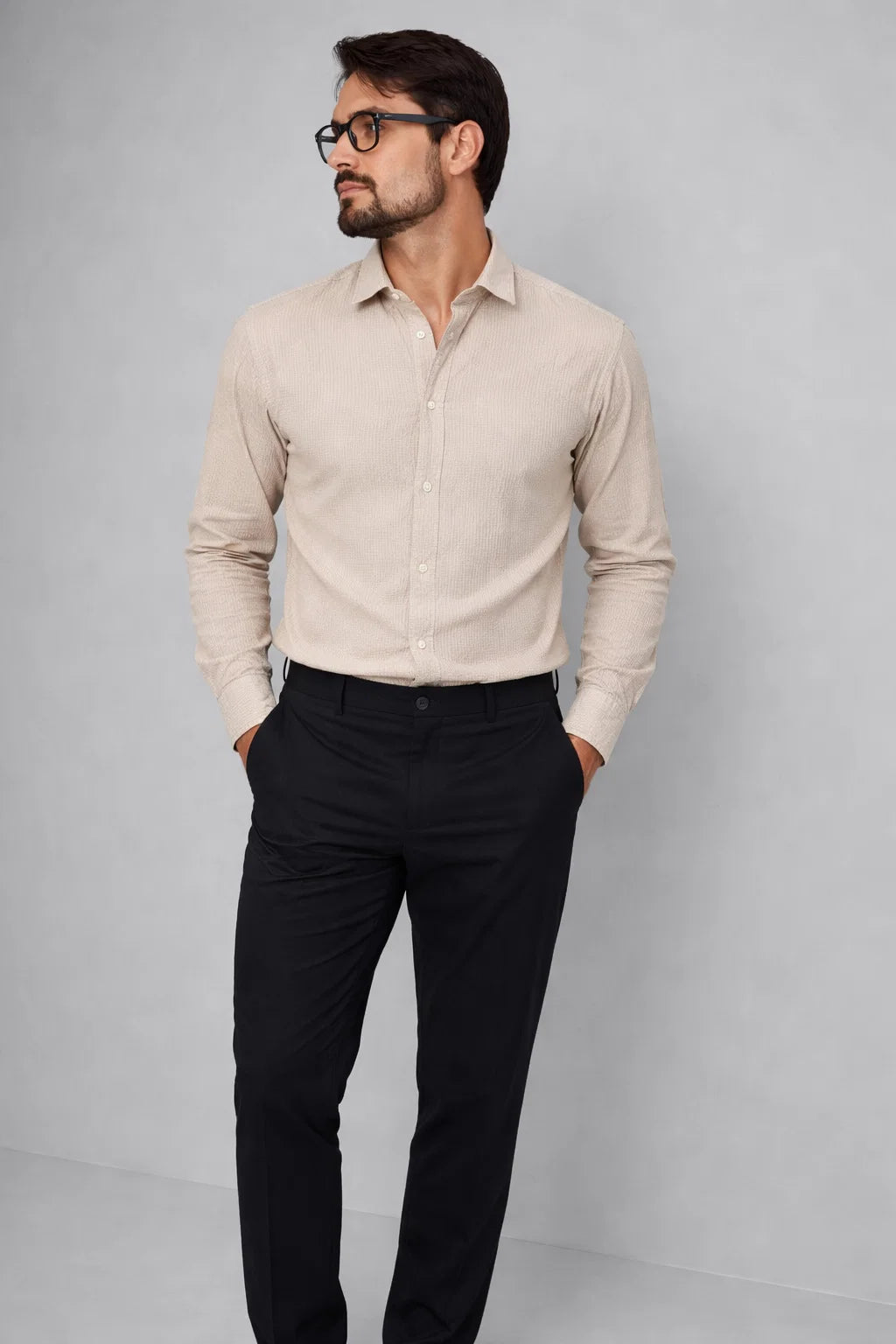 Branded Mens Formal Shirt-Beige MFS-55