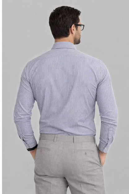 Calvy Klien Branded Men’s Classic Striped Formal Shirt – Navy & White MFS-14