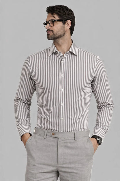 Calvy Klien Branded Men’s Classic Striped Formal Shirt – Grey & White MFS-16