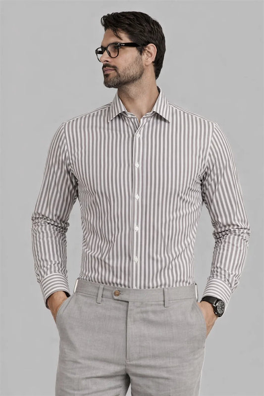 Calvy Klien Branded Men’s Classic Striped Formal Shirt – Grey & White MFS-16