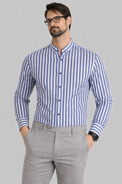 Calvy Klien Branded Men’s Blue & White Vertical Striped Shirt MFS-18
