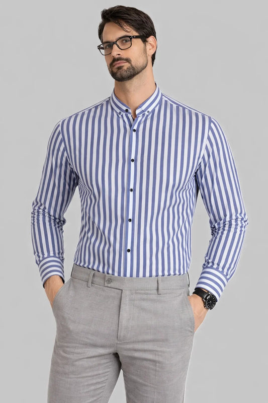Calvy Klien Branded Men’s Blue & White Vertical Striped Shirt MFS-18