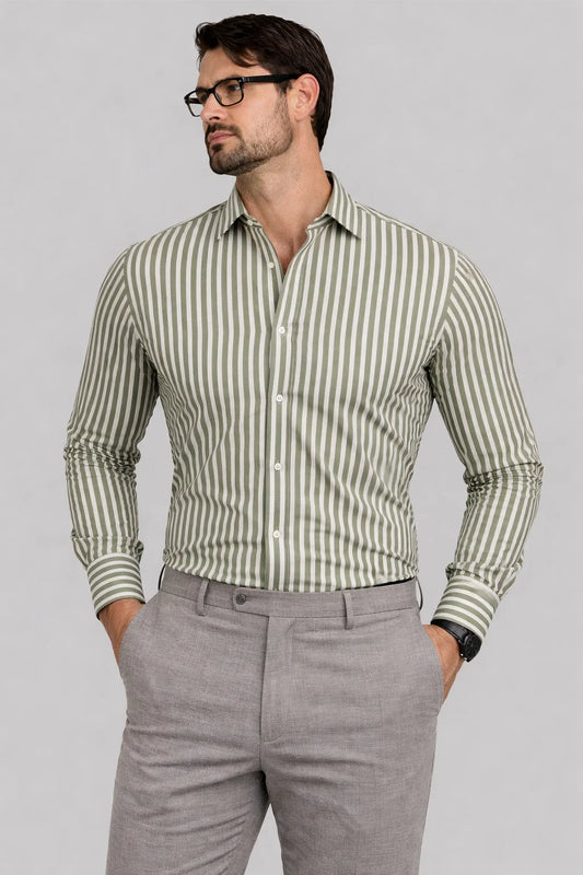 Branded Mens Formal Shirt-Olive Micro-Geometric MFS-58