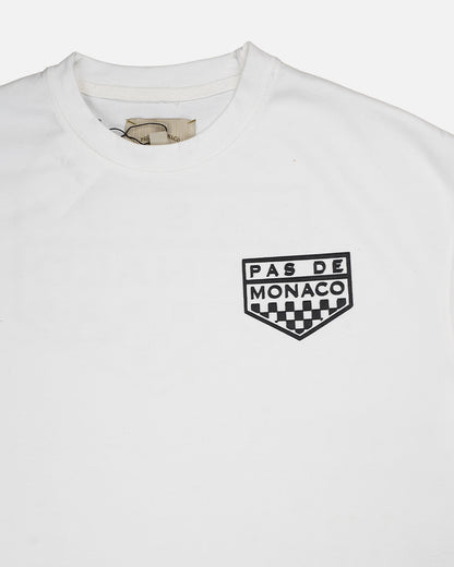 Pas Monaco Branded Men's White Drop Shoulder Racing Graphic Tee MT-19