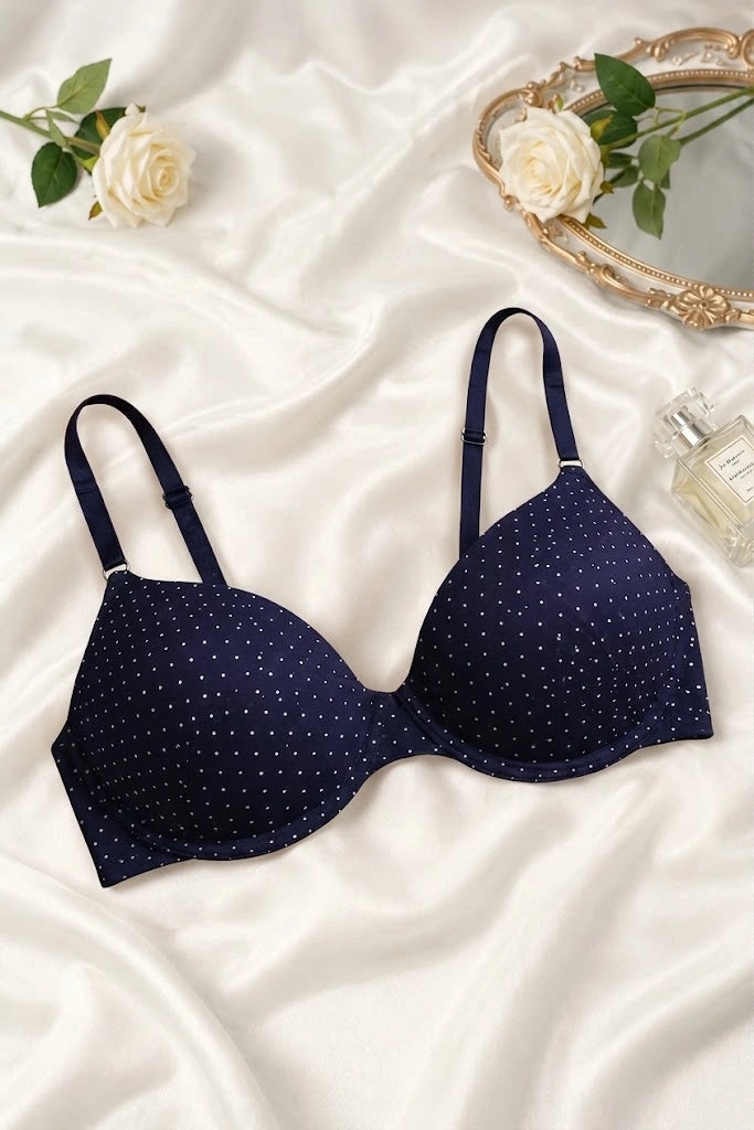 Branded Women's Navy Micro-Polka Dot Bra WBS-04