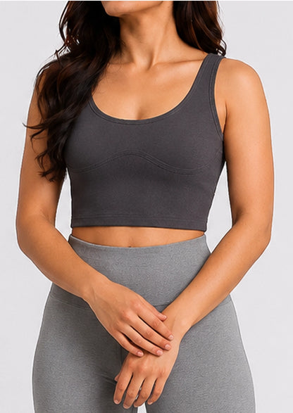 BOOH Branded Women’s Contour Seam Cropped Tank Top– Charcoal WTT-01