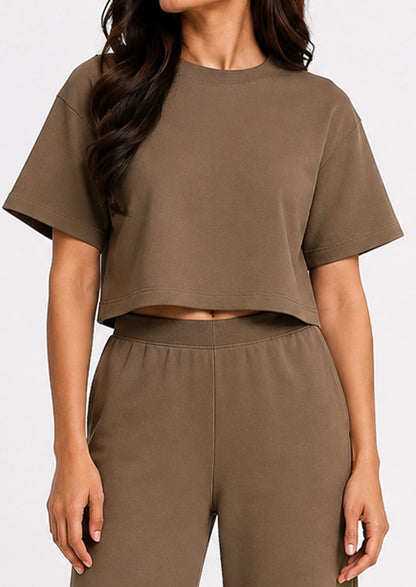 BOOH Branded Women’s Oversized Crop Top – Mocha Brown WTT-13