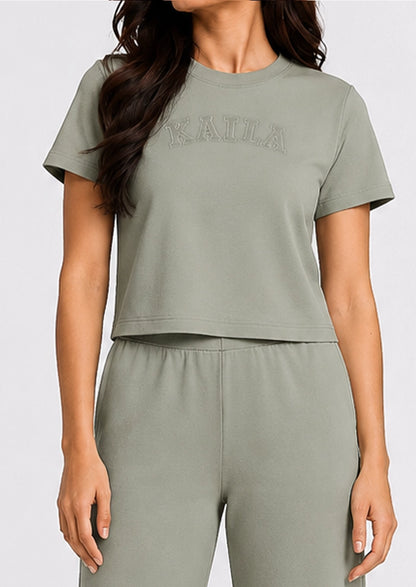 Women's Embroidered Crop Top – Sage Green WTT-15